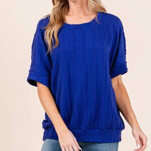 Royal Blue Boxy Textured Short Sleeve Top